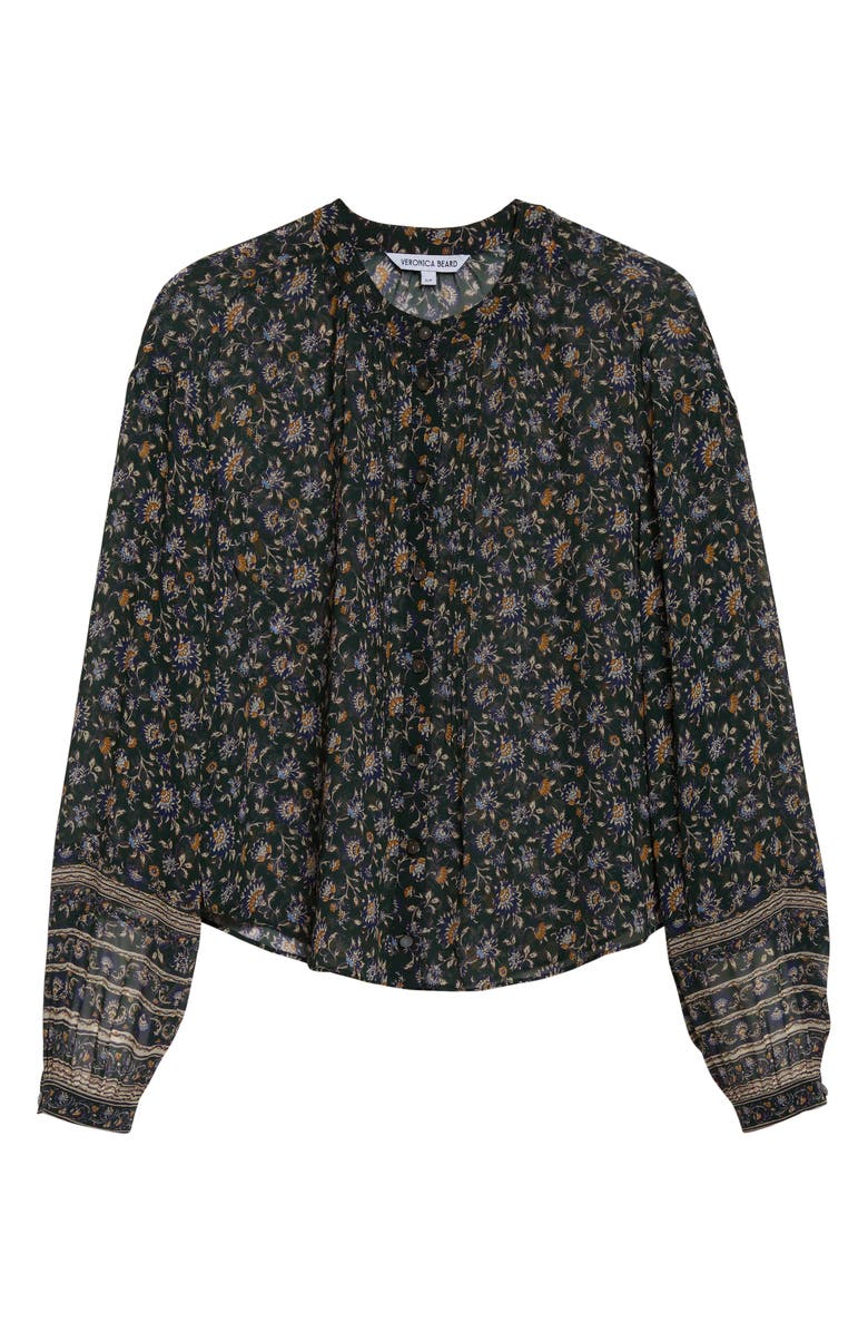 Veronica Beard Lollie Floral Silk Button-Up Shirt, Alternate, color, Dark Hunter Green Multi