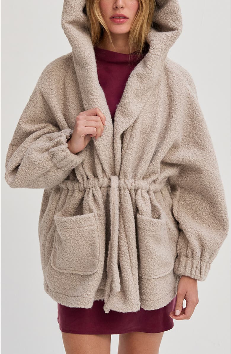 CRESCENT Cinched Waist Hooded Boucle Jacket, Alternate, color, Stone