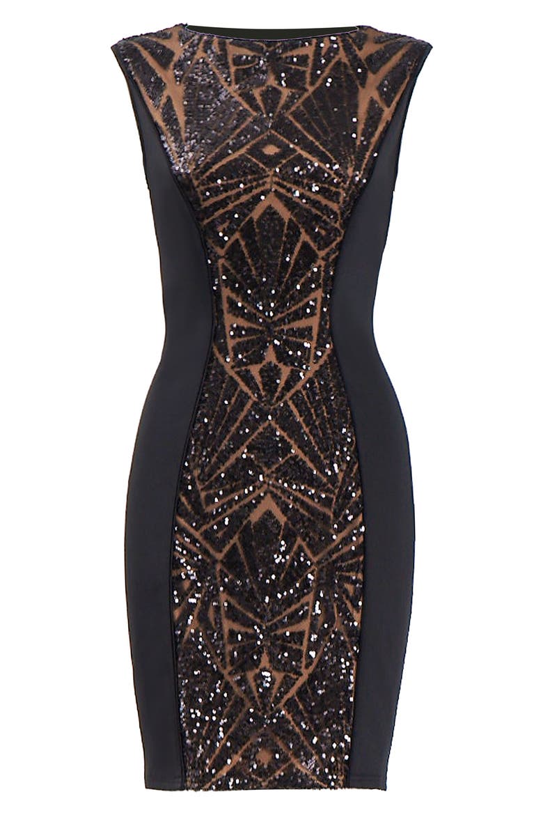 Sequin Detail Sleeveless Sheath Dress, Alternate, color, BLACK/ BEIGE