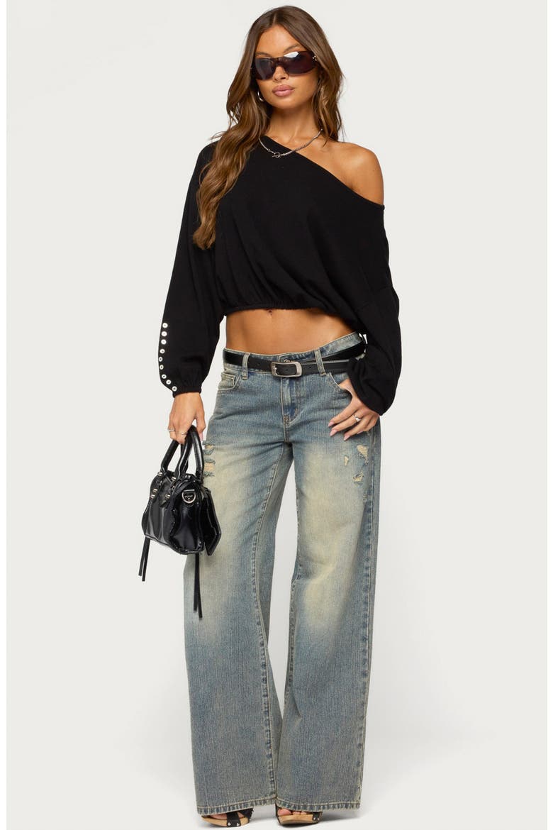 Gella Off the Shoulder Crop Sweater, Alternate, color, BLACK