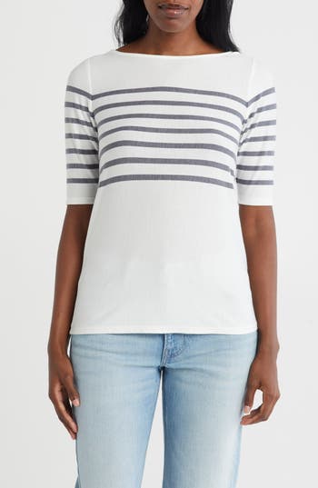 Bobeau Elbow Sleeve Top In White