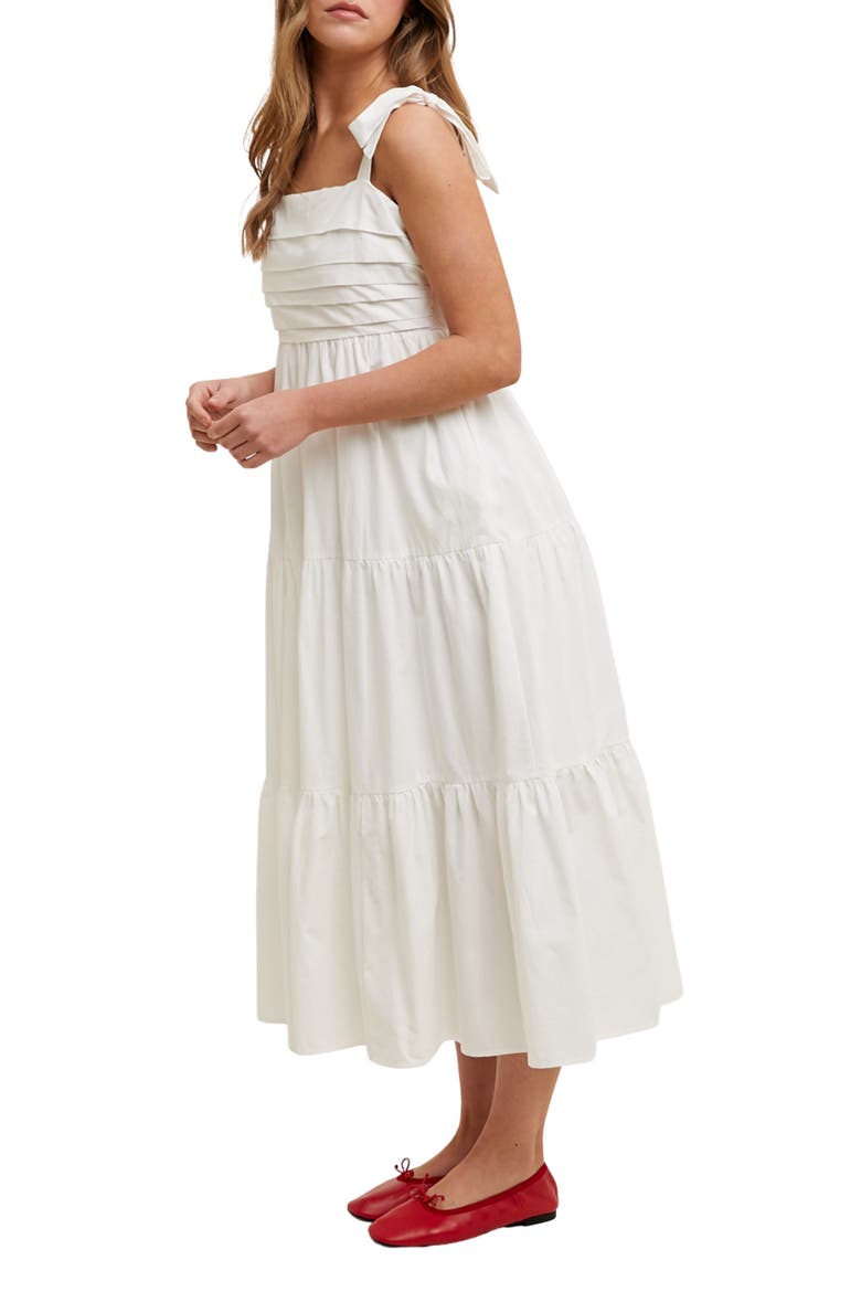 Tie Strap Pleated Bodice Cotton Sundress, Alternate, color, OFF WHITE