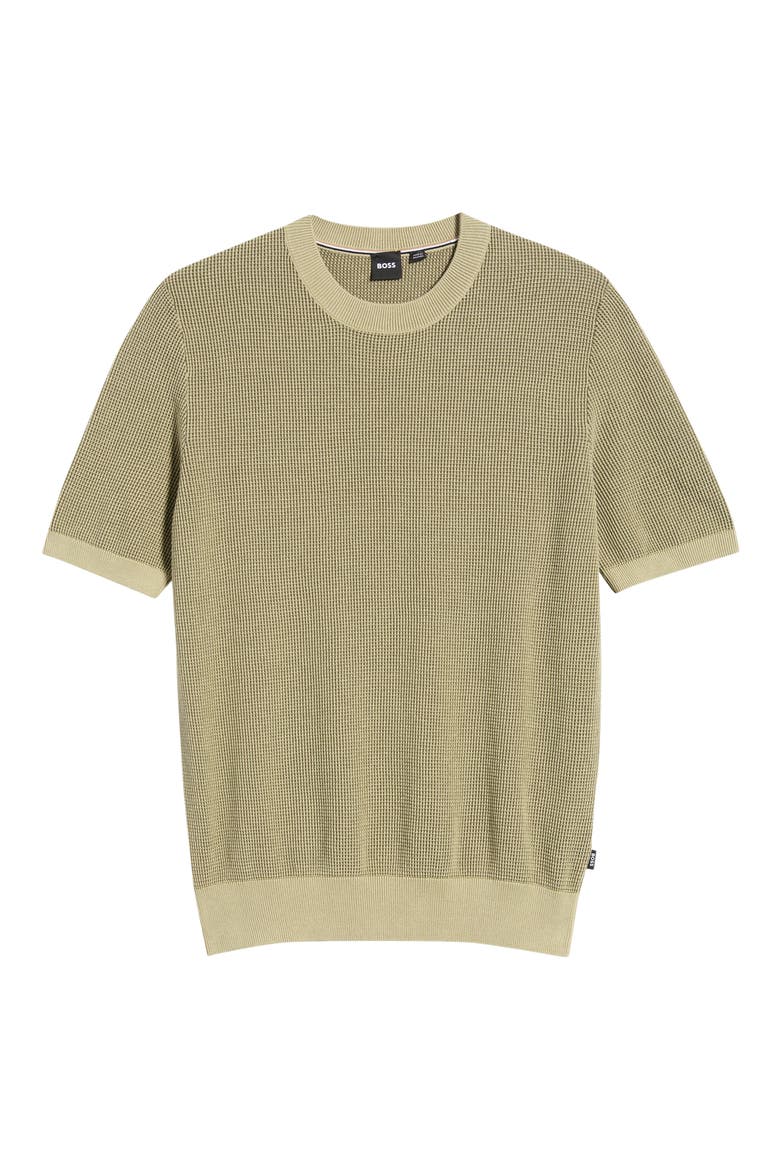 Leale Short Sleeve Cotton Crewneck Sweater, Alternate, color, BEIGE/ KHAKI