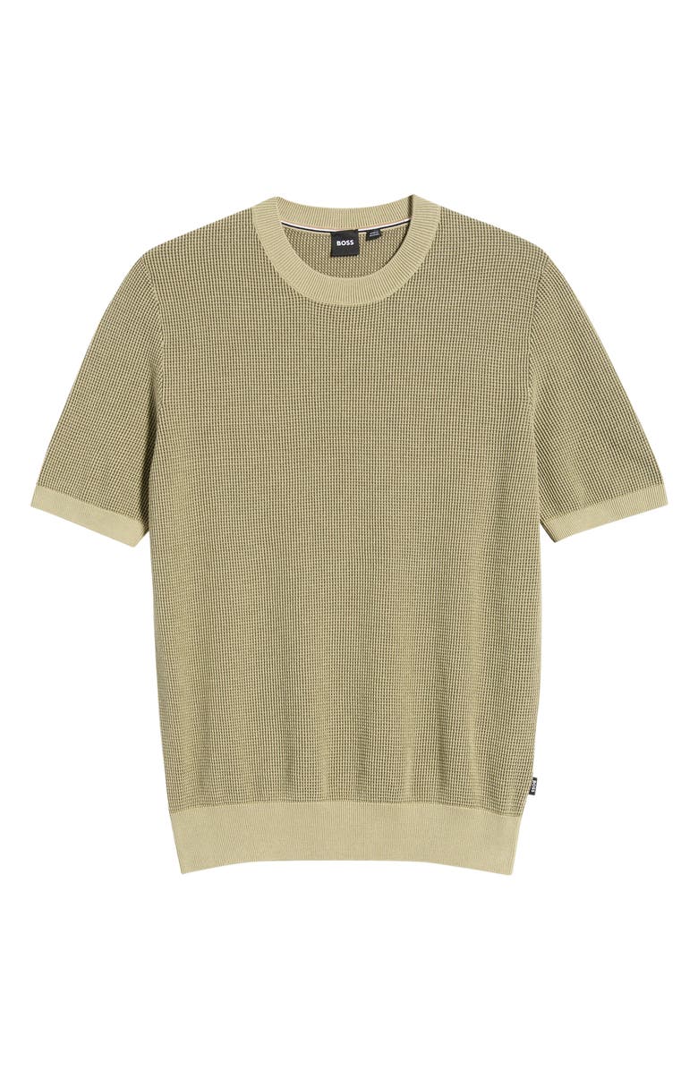 BOSS Leale Short Sleeve Cotton Crewneck Sweater, Alternate, color, Beige/ Khaki