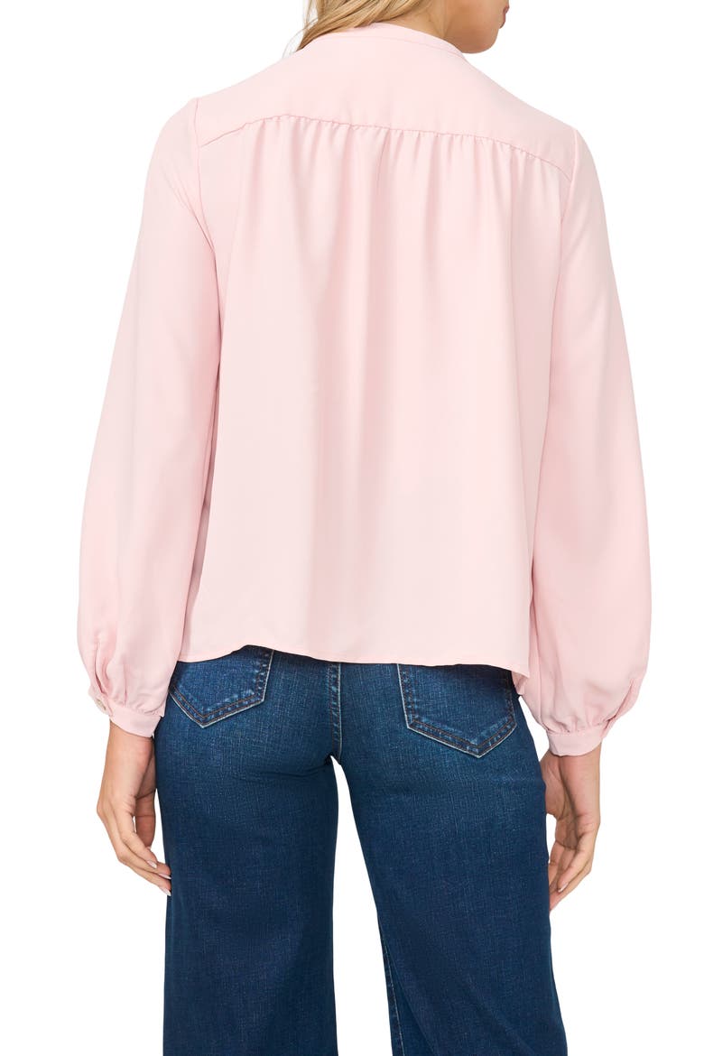 Shirred Mock Neck Button-Up Shirt, Alternate, color, PINK CLOUD