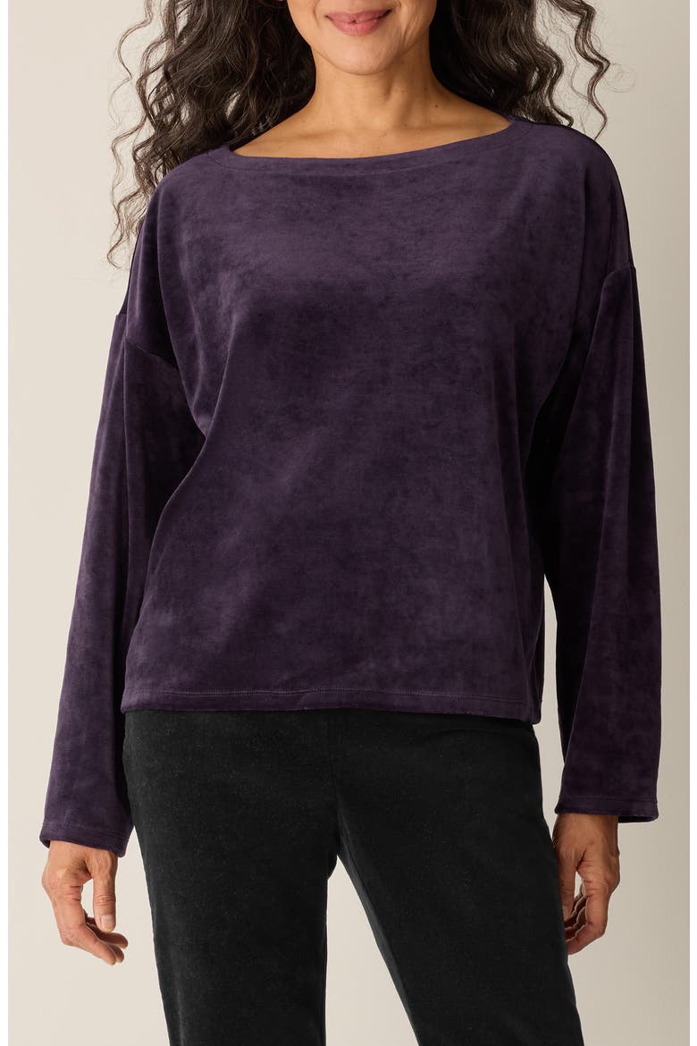 Boxy Velvet Top, Main, color, AUBERGINE