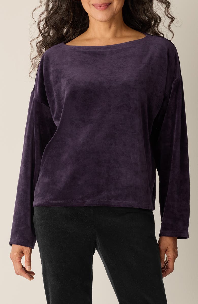 Eileen Fisher Boxy Velvet Top, Main, color, Aubergine