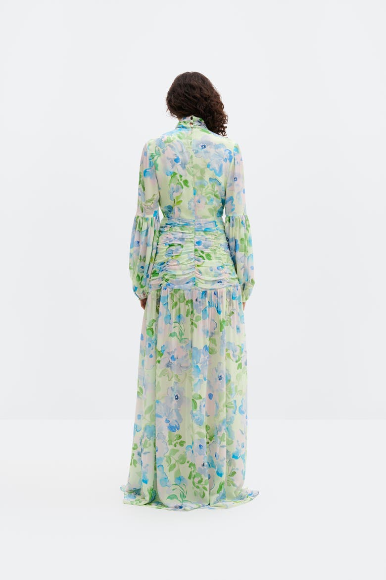 Thalia Draped Waist Maxi Dress, Alternate, color, Pastel Floral Pistachio