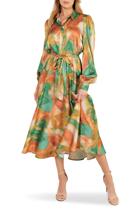 Wanna Be Loved Long Sleeve Tie Waist Shirtdress