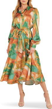 FLYING TOMATO Wanna Be Loved Long Sleeve Tie Waist Shirtdress