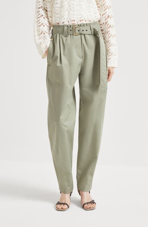 Brunello Cucinelli Women Stretch Cotton Gabardine Baggy Belted Pull On Pants In Olive
