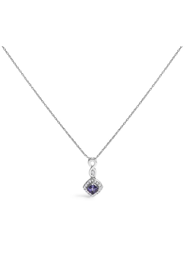 10K White Gold Blue Purple Tanzanite and Diamond Accent Drop Pendant Necklace, Main, color, White