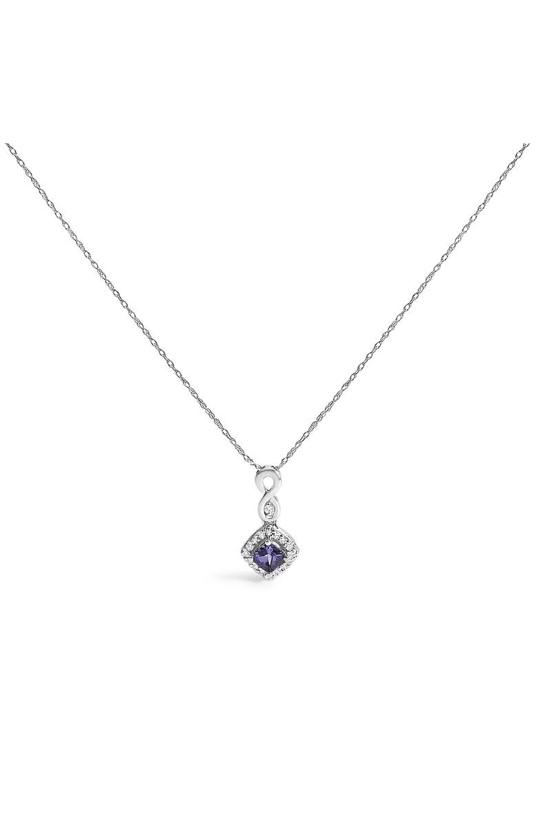 Haus of Brilliance 10K White Gold Blue Purple Tanzanite and Diamond Accent Drop Pendant Necklace, Main, color, White
