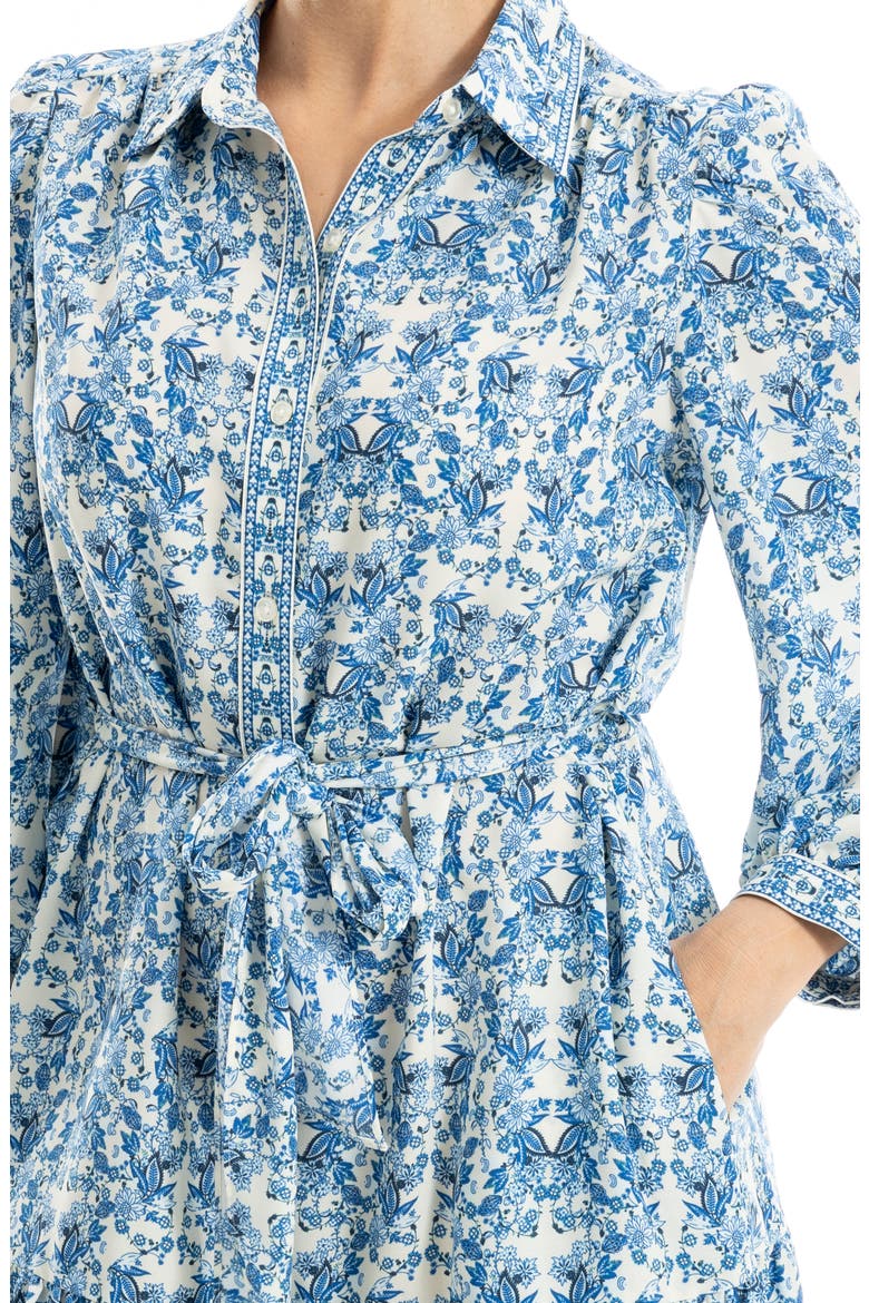 Long Sleeve Button Front Crepe Dress, Alternate, color, CREAM/ CHAMBRAY