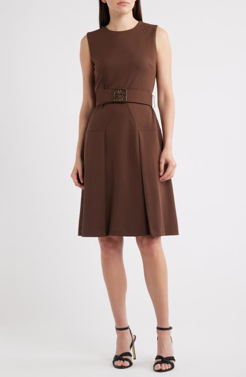 Belted Panel Jewel Neck Dress