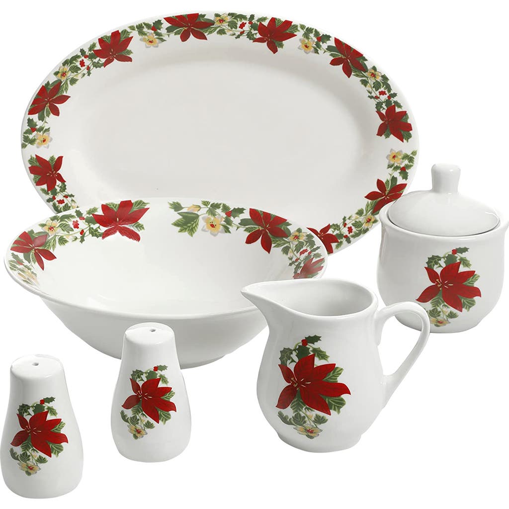 Gibson Home Perfect For Holidays Poinsettia 7 Piece Porcelain Serving Set In Red In Red