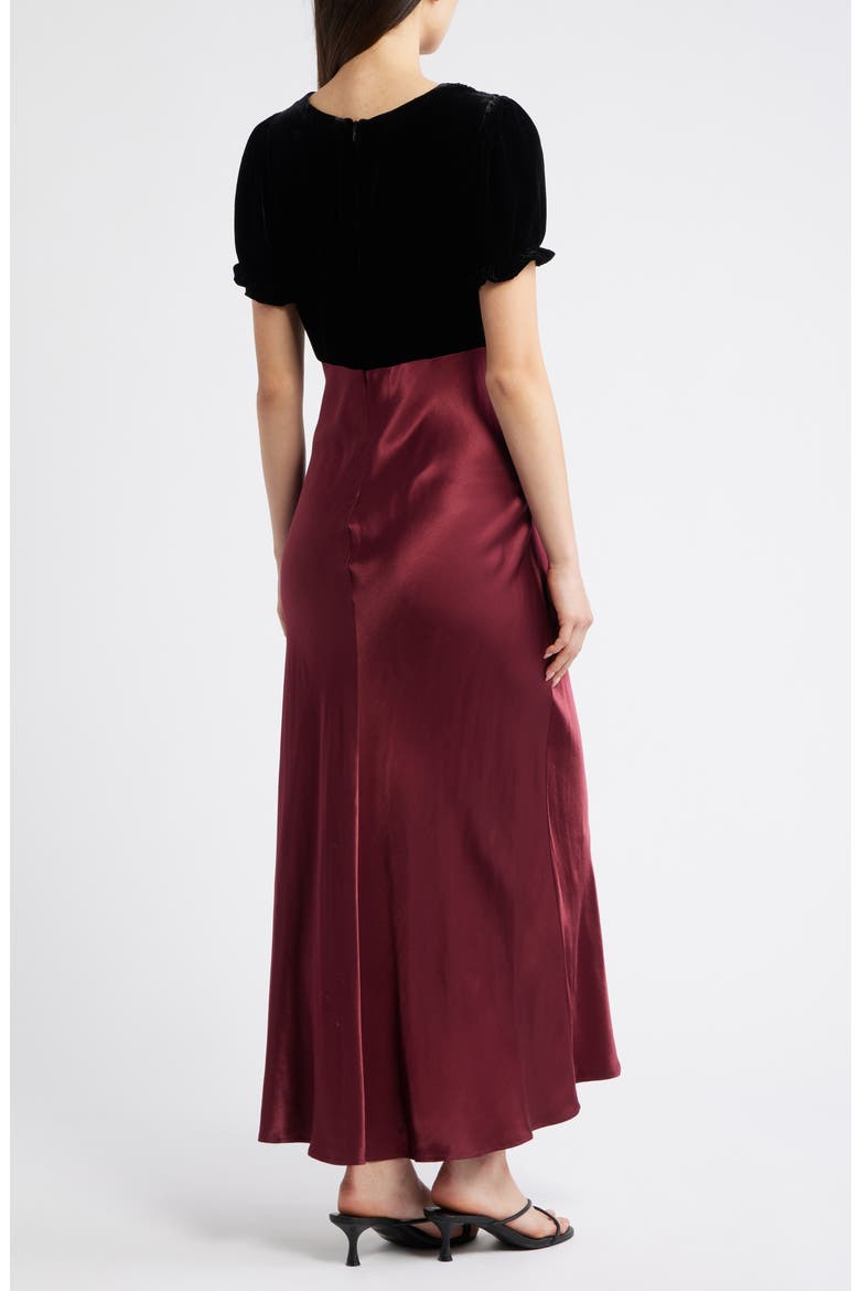 Dory Puff Sleeve Mixed Media Velvet & Satin Cocktail Dress, Alternate, color, GARNET