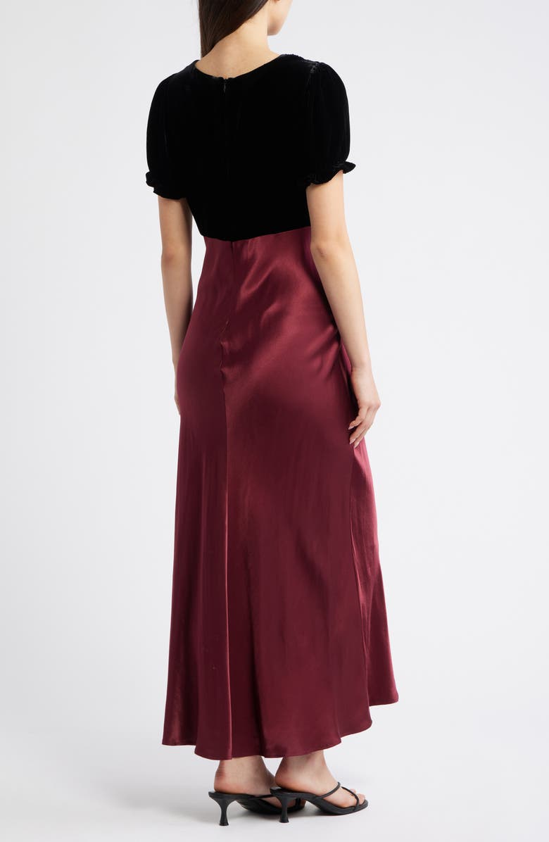 Rails Dory Puff Sleeve Mixed Media Velvet & Satin Cocktail Dress, Alternate, color, Garnet