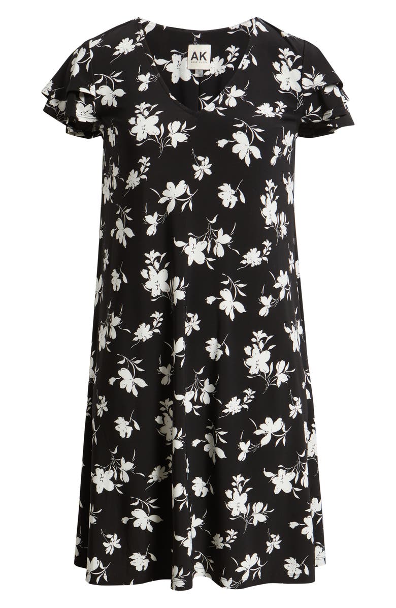AK ANNE KLEIN Floral Flutter Sleeve Shift Minidress, Alternate, color, Anne Black/ White Dove