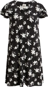 AK ANNE KLEIN Floral Flutter Sleeve Shift Minidress