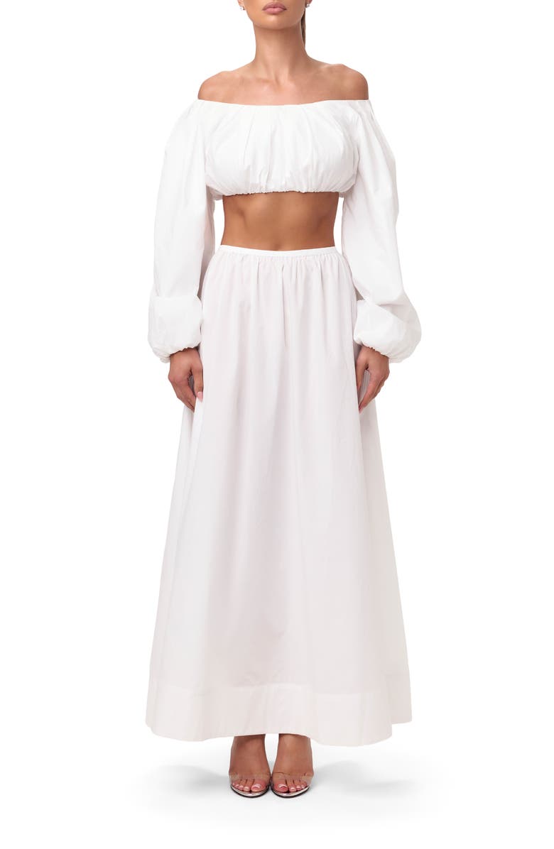 Naked Wardrobe Shirting Flare Maxi Skirt, Alternate, color, White