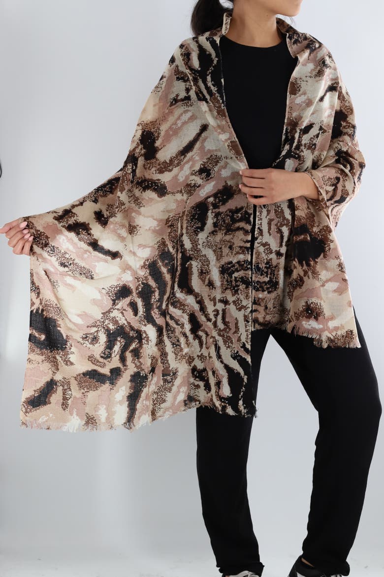 Abstract Print Scarf, Alternate, color, Brown