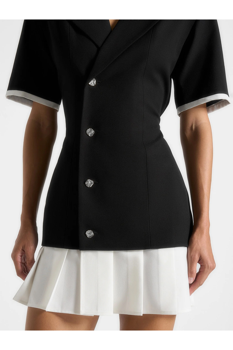 Baya Tailored Cinch Waist Pleated Blazer Dress, Alternate, color, Black