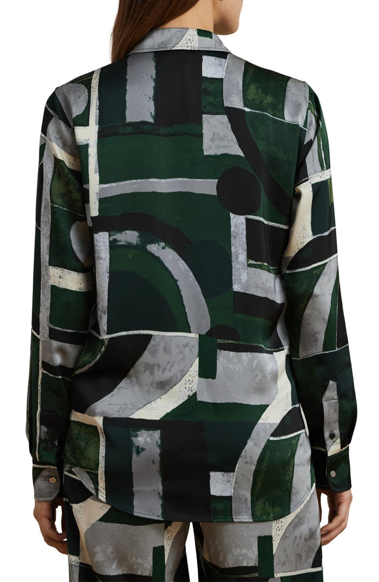 Lauren Ralph Lauren Classic Fit Geo Print Charmeuse Button-Up Shirt, Alternate, color, Black/ Green/ Cream