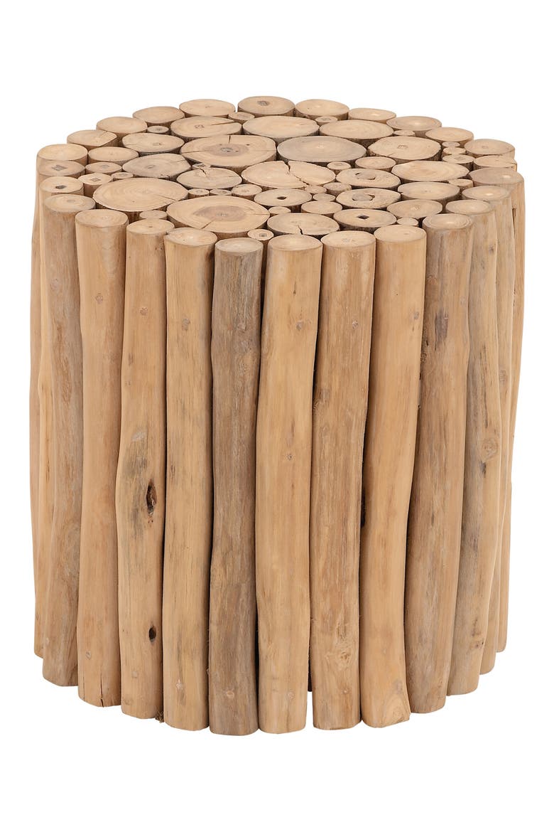 Brown Teakwood Handmade Stick Cluster Design Accent Table, Main, color, BROWN