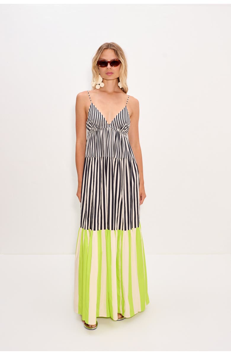 SIMONMILLER Romi Poplin Dress, Main, color, Black/Cream/Lime Multi