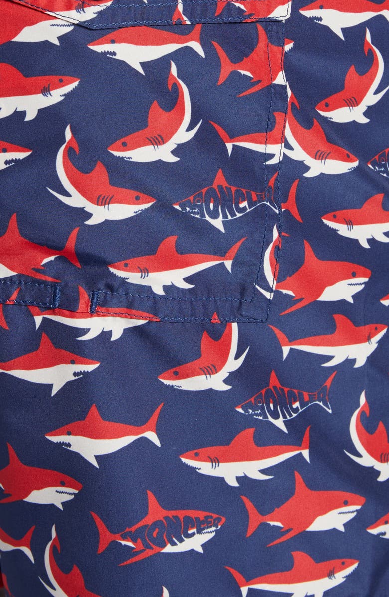 Moncler Shark Print Swim Trunks, Alternate, color, Navy Blue