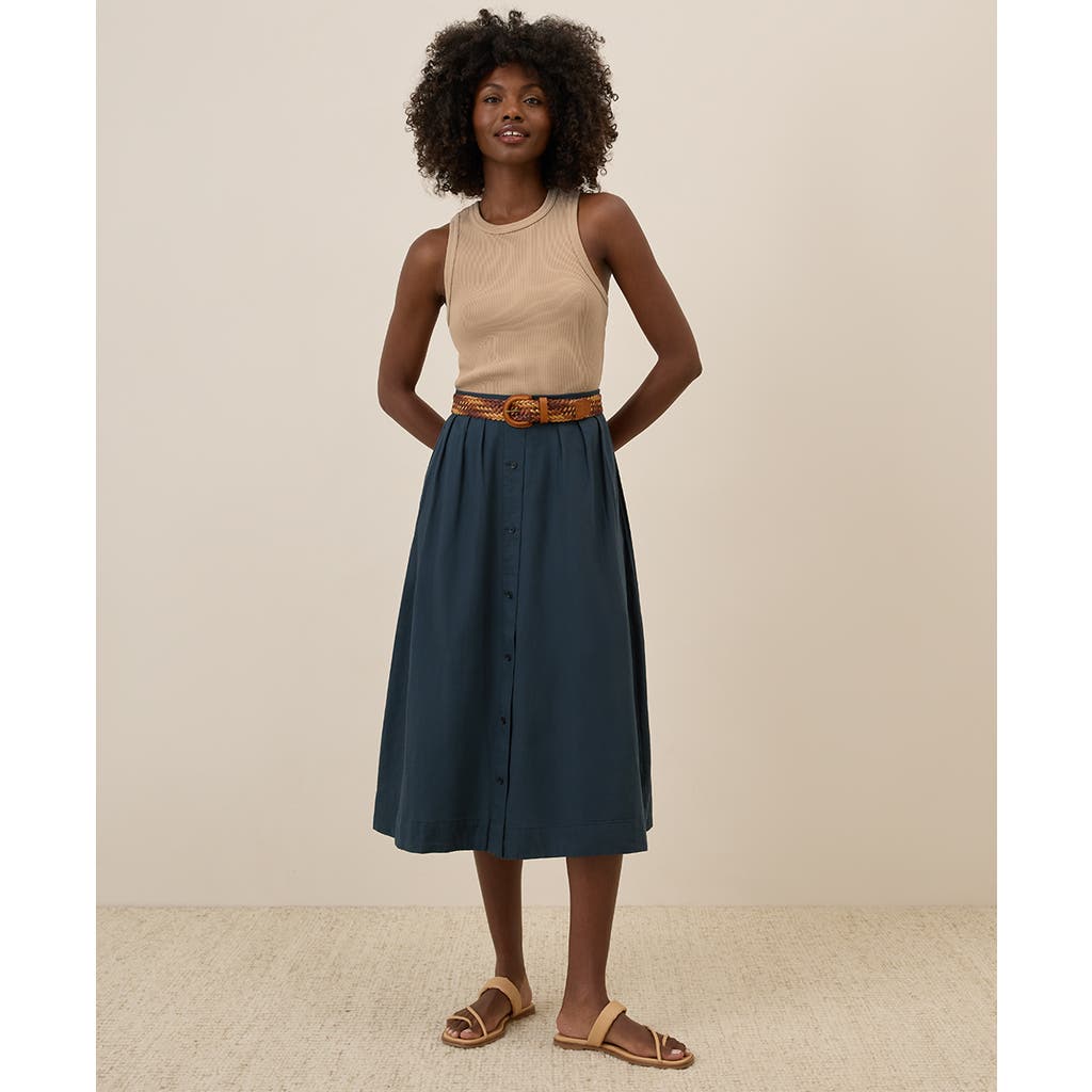 Pact Organic Cotton Sunset Lightweight Cotton Button Skirt In Midnight Blue