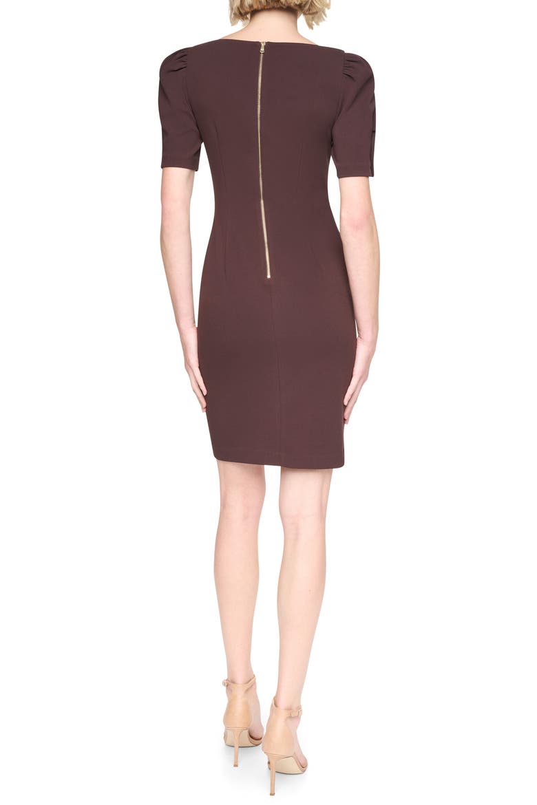 Ruched Puff Short Sleeve Sheath Dress, Alternate, color, CHOCOLATE