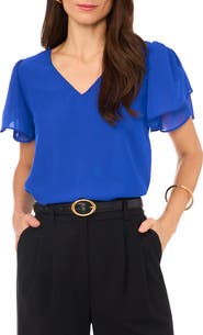 Vince Camuto V-Neck Tulip Sleeve Chiffon Top