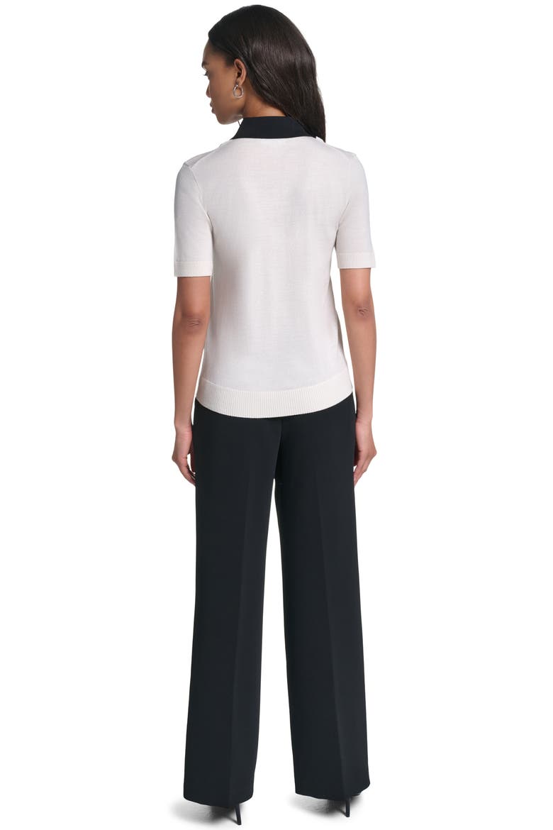 Layered Short Sleeve Sweater, Alternate, color, BIRCH/ BLACK