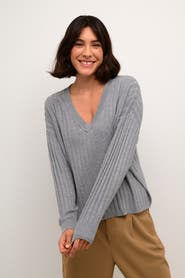 Kaffe Lola V-neck Striped Loose Fit Pullover