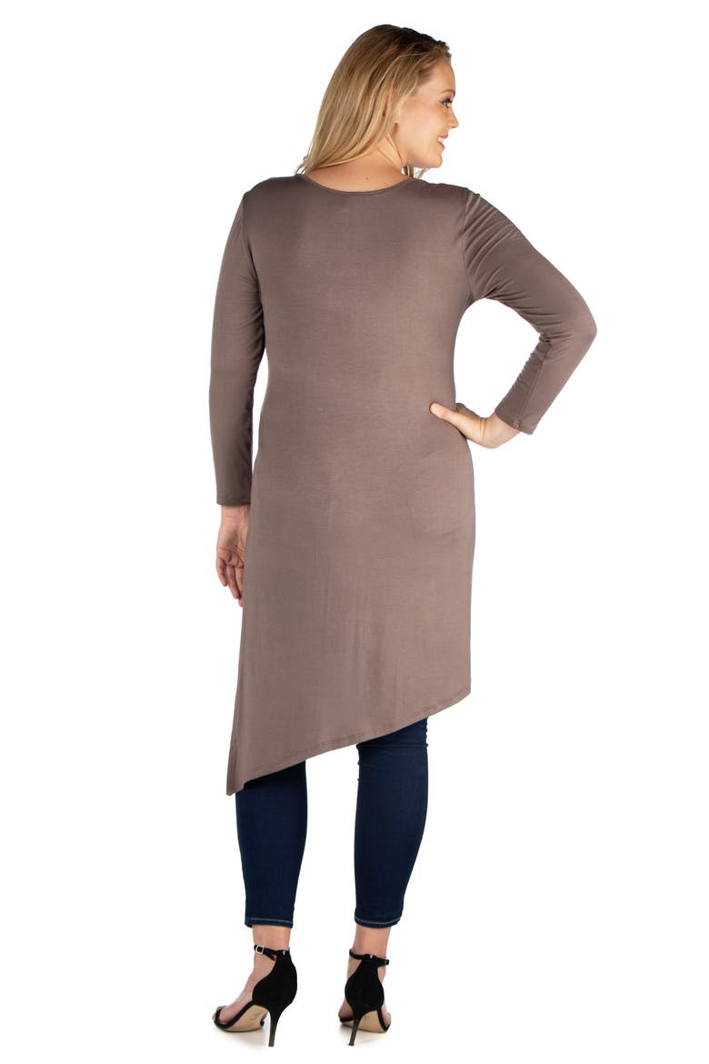 Plus Size Long Sleeve Knee Length Asymmetrical  Tunic Top, Alternate, color, Taupe