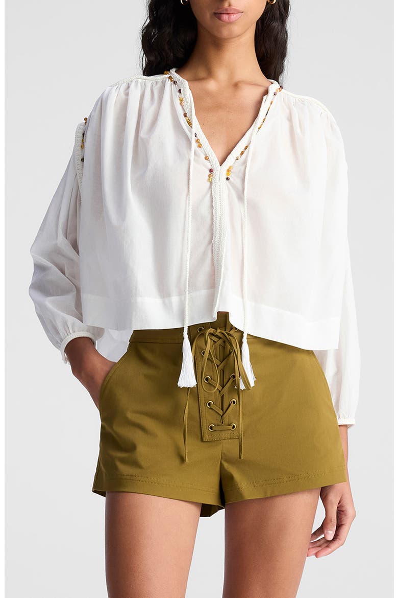 Keri Lace-Up Tassel Tie Sweater, Main, color, OFF WHITE