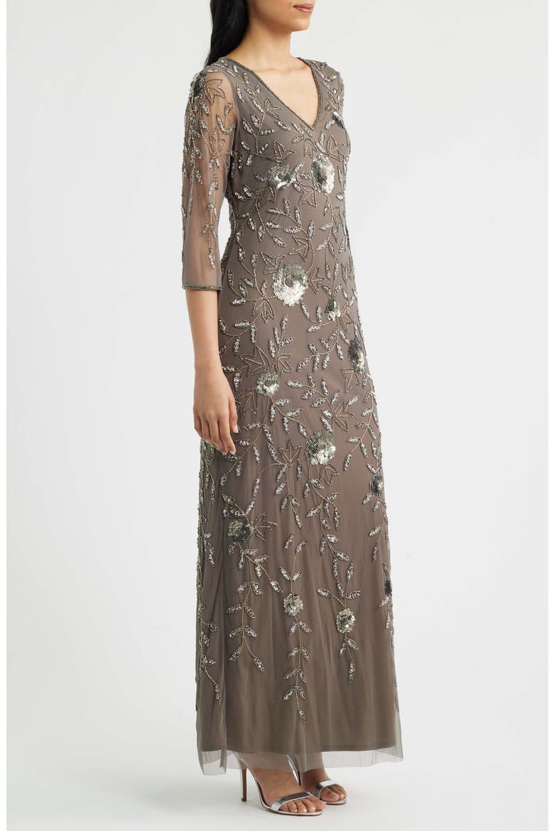 Sequin & Bead Gown, Alternate, color, MOCHA