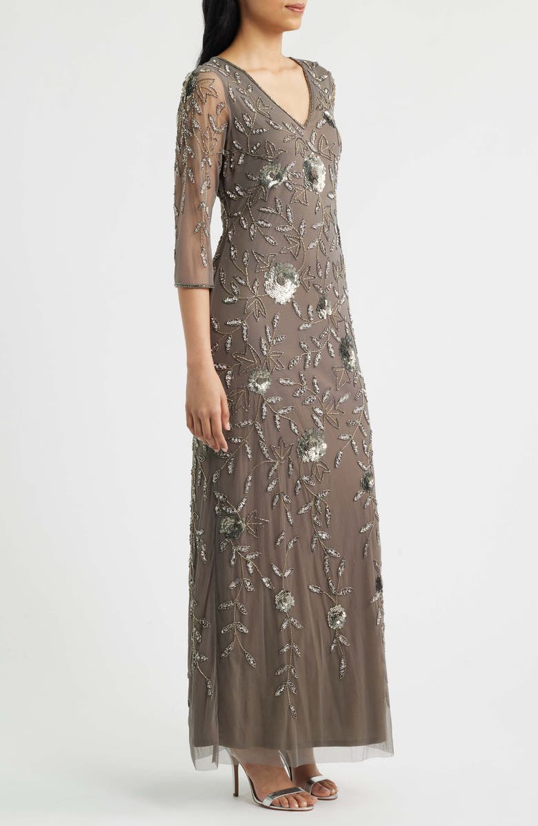 Pisarro Nights Sequin & Bead Gown, Alternate, color, Mocha