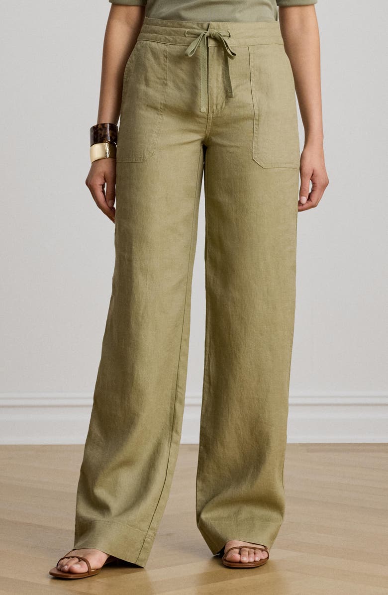 Lauren Ralph Lauren Linen Wide Leg Pants, Alternate, color, Light Agave Green