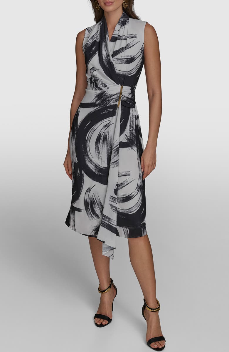 Donna Karan New York Print Sleeveless Dress, Main, color, Black/ Pristine