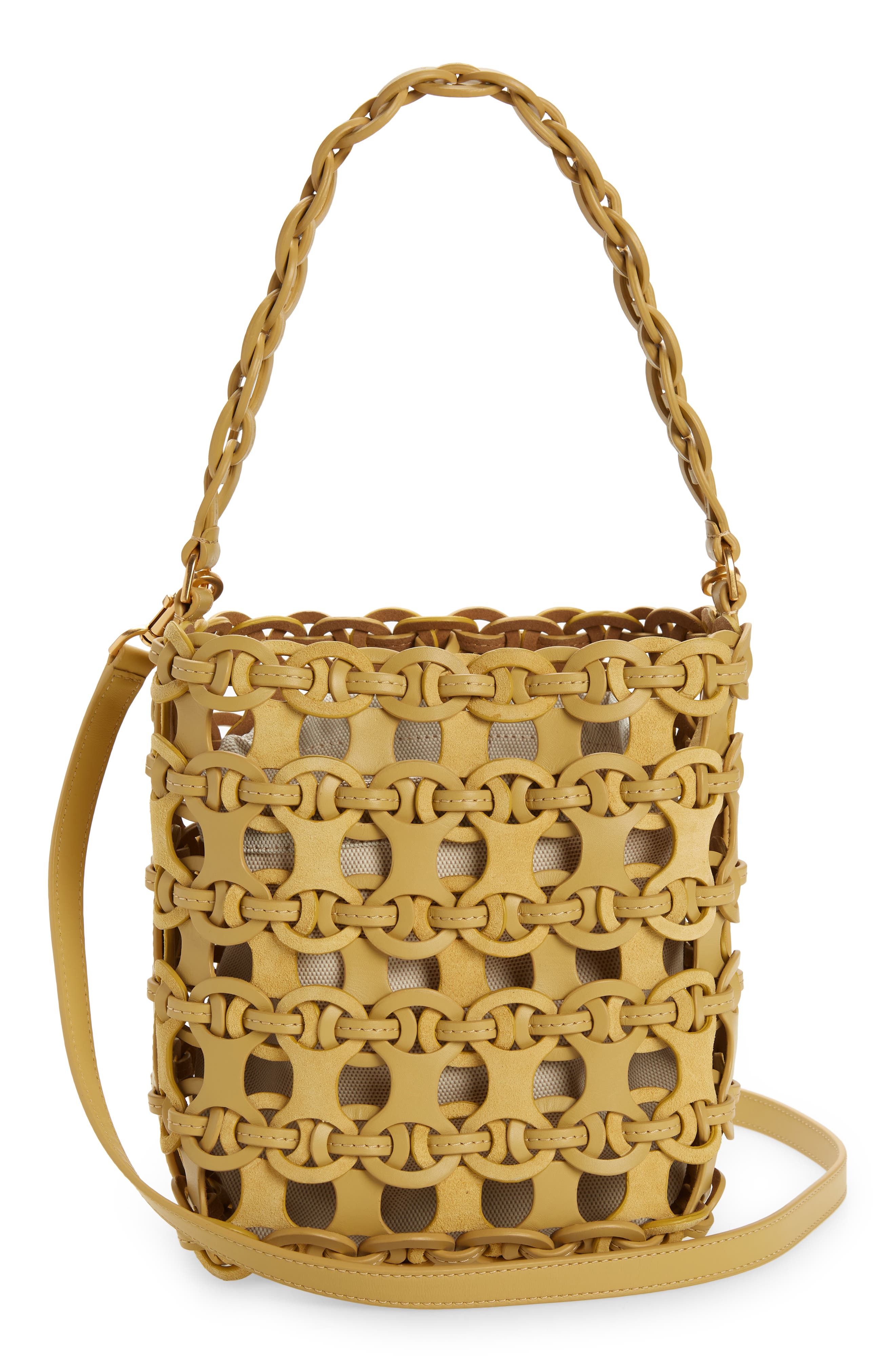 Tory Burch McGraw Small Woven Leather Bucket Bag, Alternate, color, 
