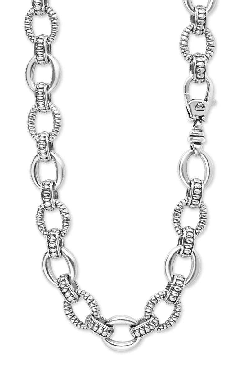 LAGOS Sterling Silver Fluted Small Oval Link Necklace, Alternate, color, Silver