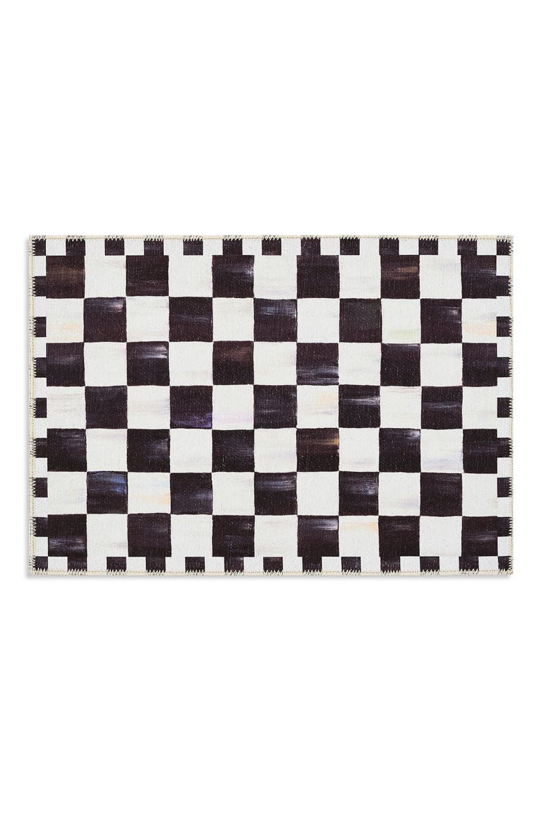 Courtly Checkered Machine Washable Rug, Main, color, BLACK