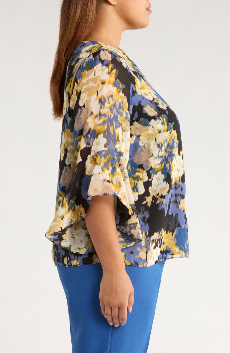 KASPER Ruffle Sleeve Top, Alternate, color, Black Multi