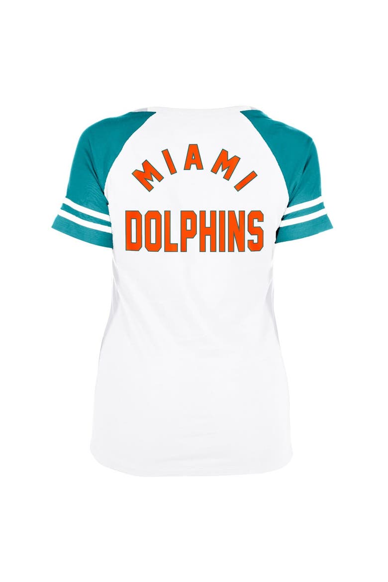 Women's New Era Gray Miami Dolphins Throwback Lace-Up Raglan T-Shirt, Alternate, color, Gray