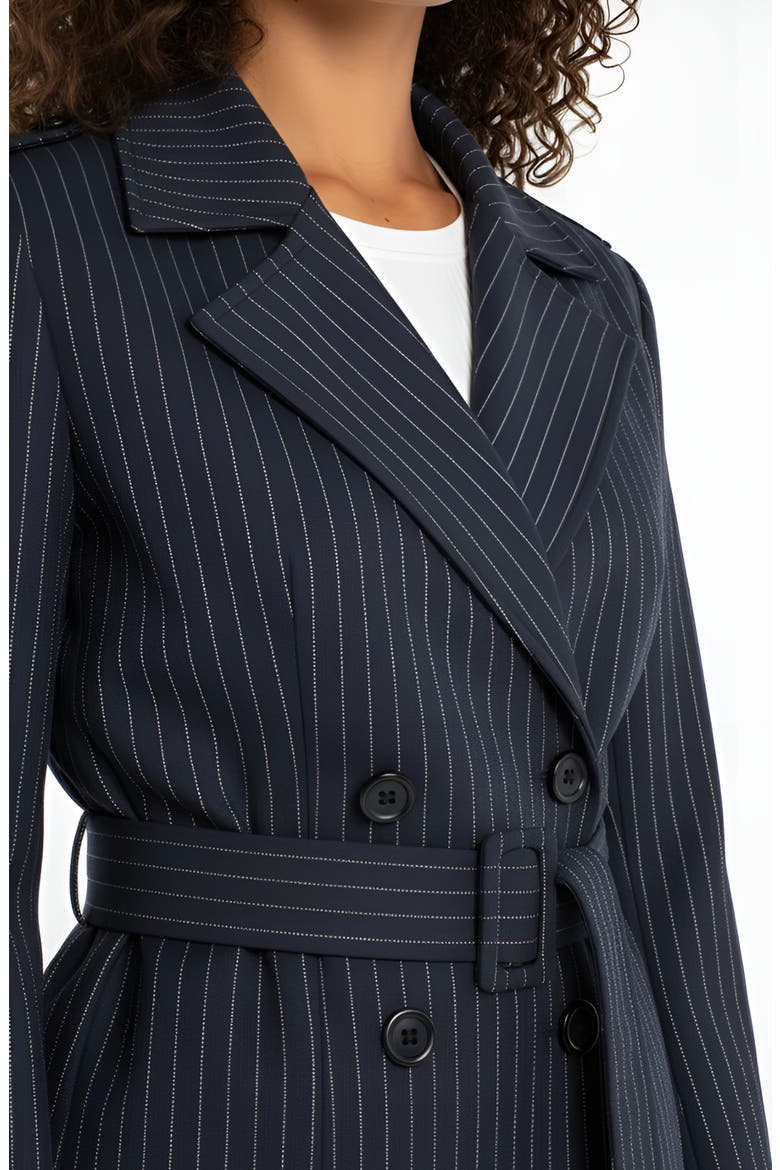 Crop Pinstripe Trench Jacket, Alternate, color, DP MDNITE STRP