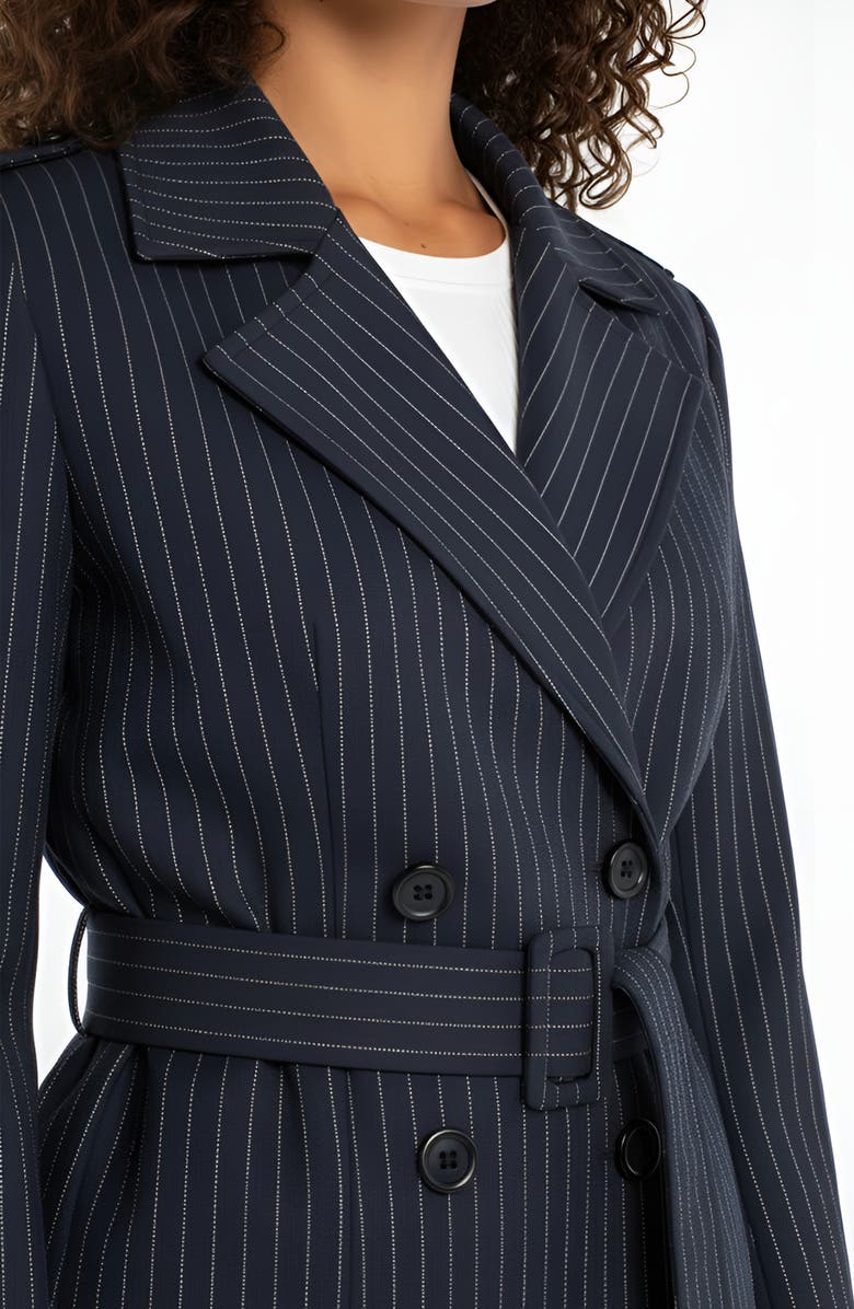 Liverpool Los Angeles Crop Pinstripe Trench Jacket, Alternate, color, Deep Midnite Stripe