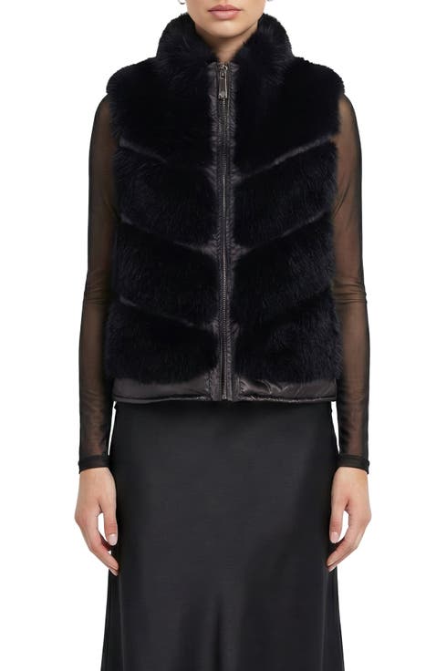 Fur-Free Silver Fox (Faux Fur) Chevron Short Vest